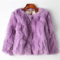 2024 New Fashion Autumn and Winter Explosion Soft Comfort Real Rabbit Fur Coat Female Jacket Short Slim Body with Round Collar