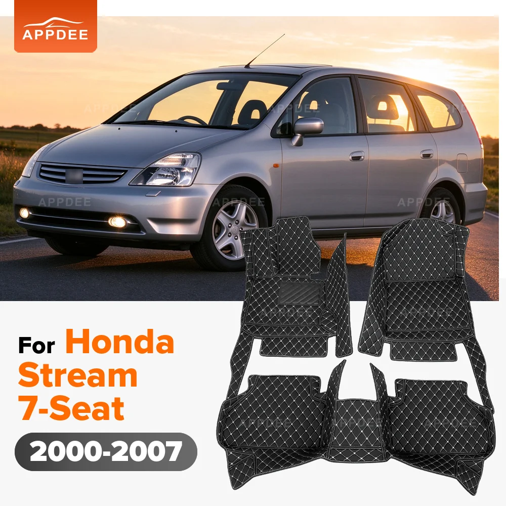For Honda Stream 7-Seat 2000-2007 Custom Fit Car Floor Mats All Weather Leather Anti‑Dirt Car Interior Accessories