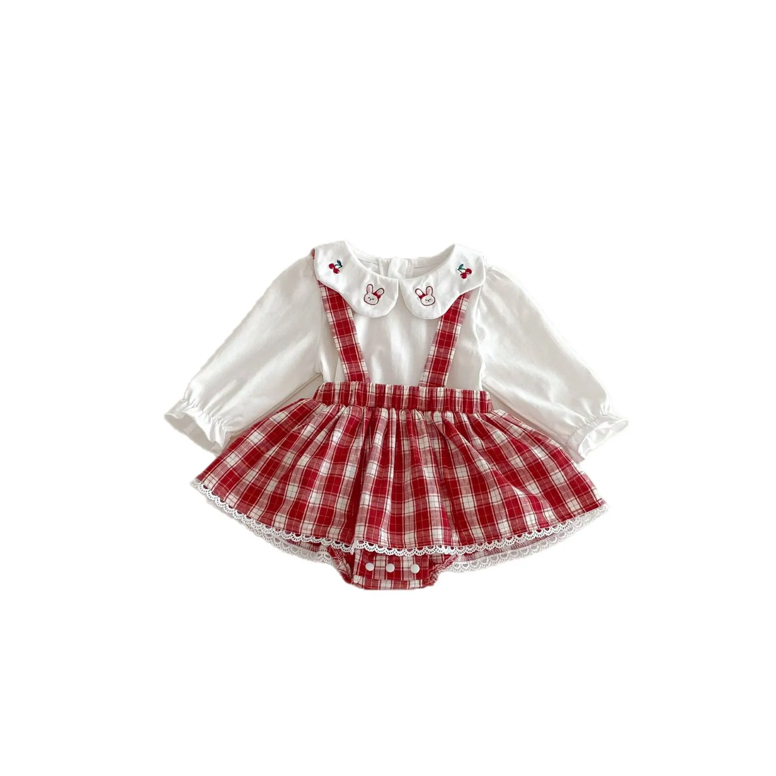 ملابس أطفال، طقم تنورة بحزام كتف للفتيات، طراز جديد لخريف 2026، ملابس زحف ضرطة للأطفال طقم مكون من قطعتين