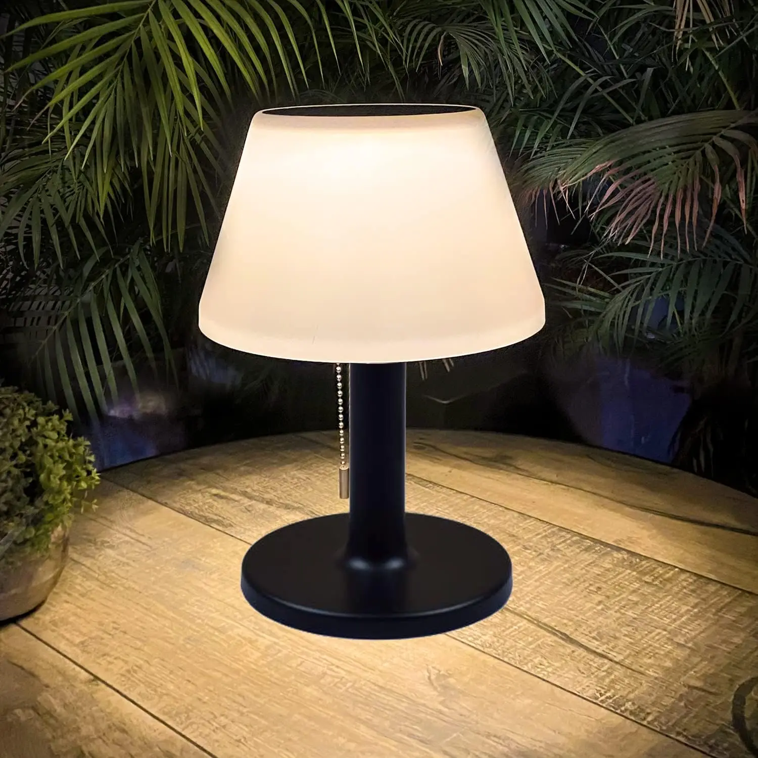 

Solar Table Lamp Indoor Outdoor - 3 Modes, LED Waterproof Cordless with Pull Chain for Patio Garden Bedroom