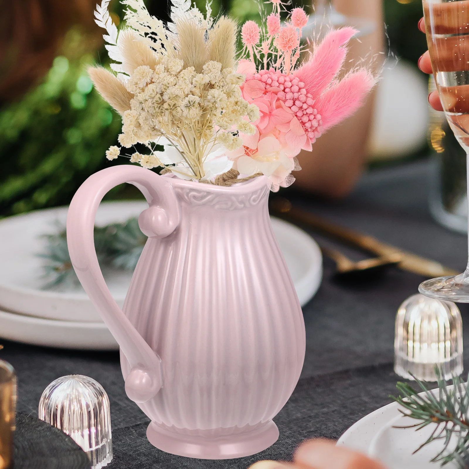 

Ceramic Vase Pink Simple Lovely Design Decorative Home Ornament Dried Flower Vase Household Adornment for Weddings Events Spa