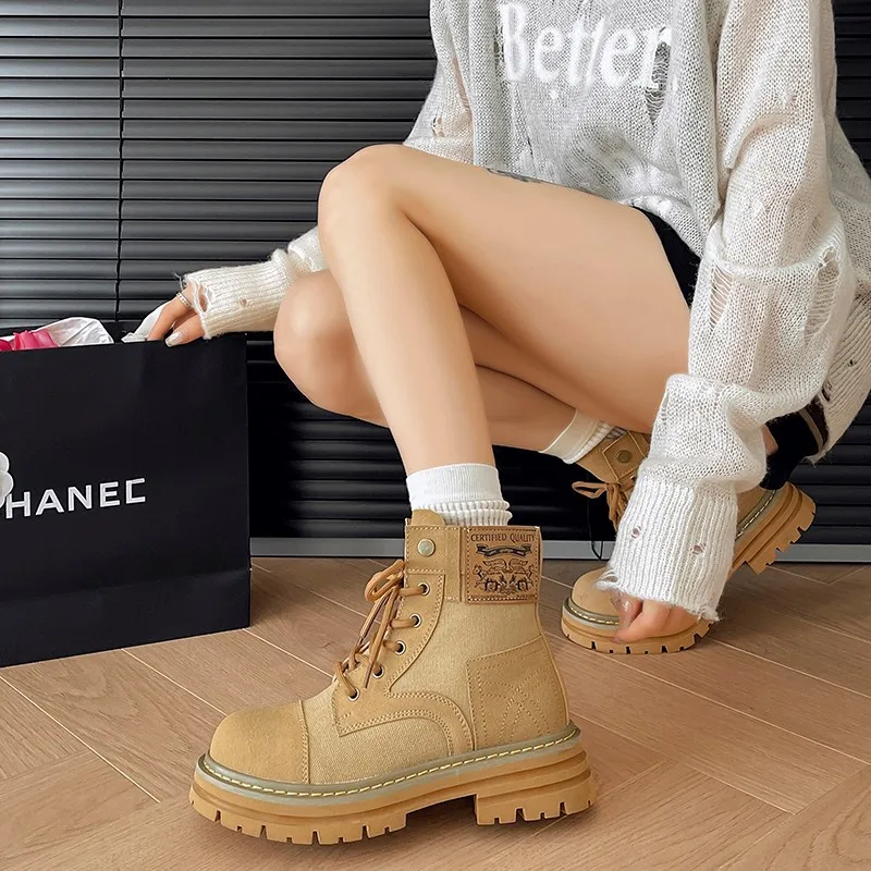 

New Canvas Shoes Women Work Boots Palladium Style Fashion High-top Breathable Ankle Casual Shoes Female High Quality 35-40