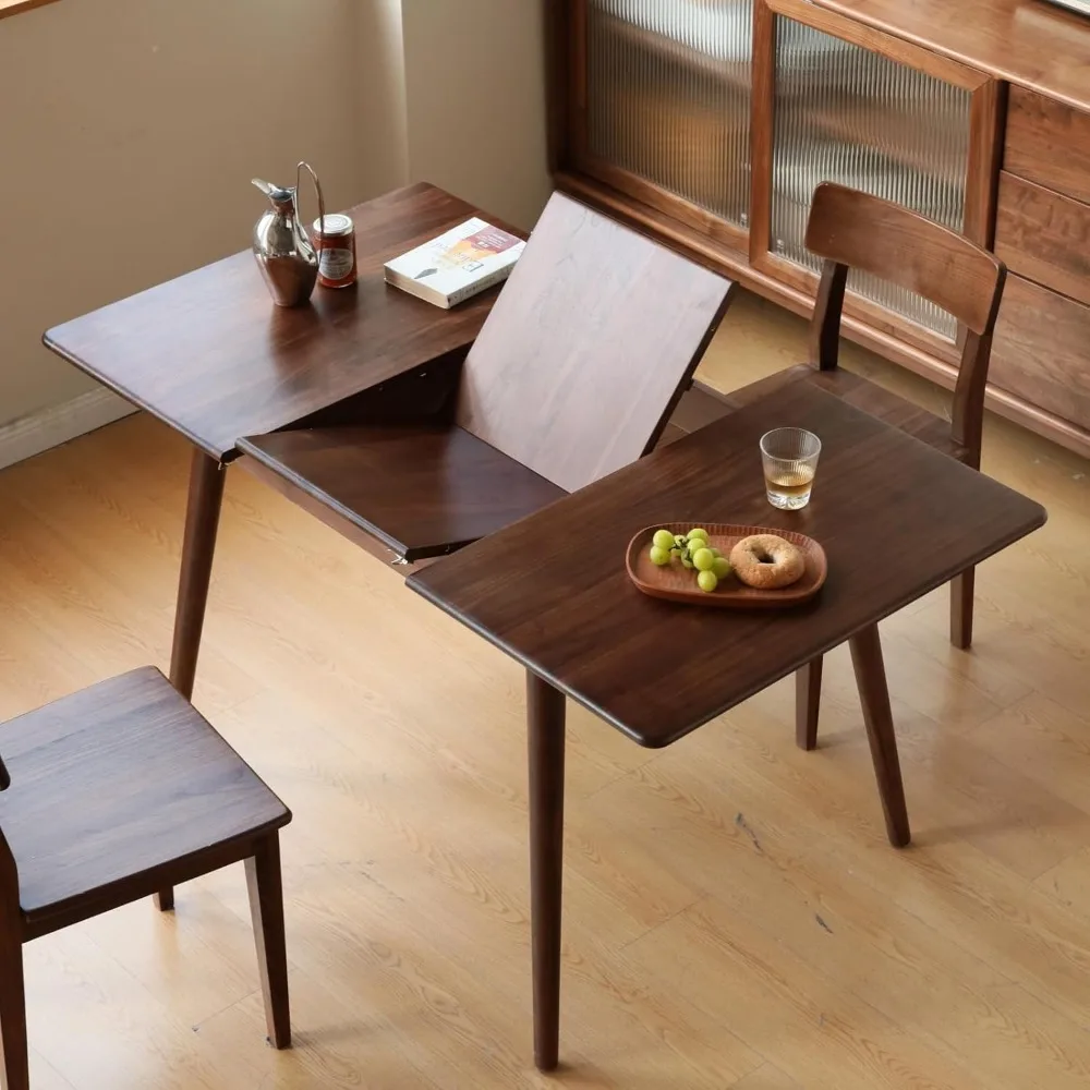 

47.24’’-63’’ 100% Oak Extendable Dining Table, Solid Wood Folding Kitchen Table, Mid Century Modern Dinner Table for Kitchen