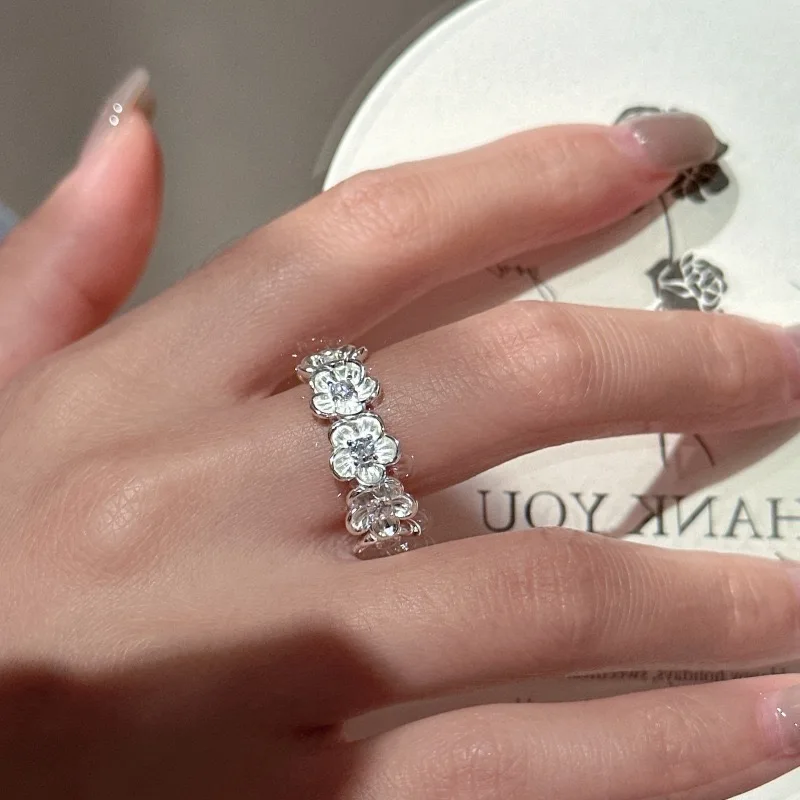 خواتم من الفضة الإسترليني عيار 925 للنساء مجوهرات راقية هندسية قابلة للتعديل على شكل زهرة من الزركون كهدية لحفلات أعياد الميلاد