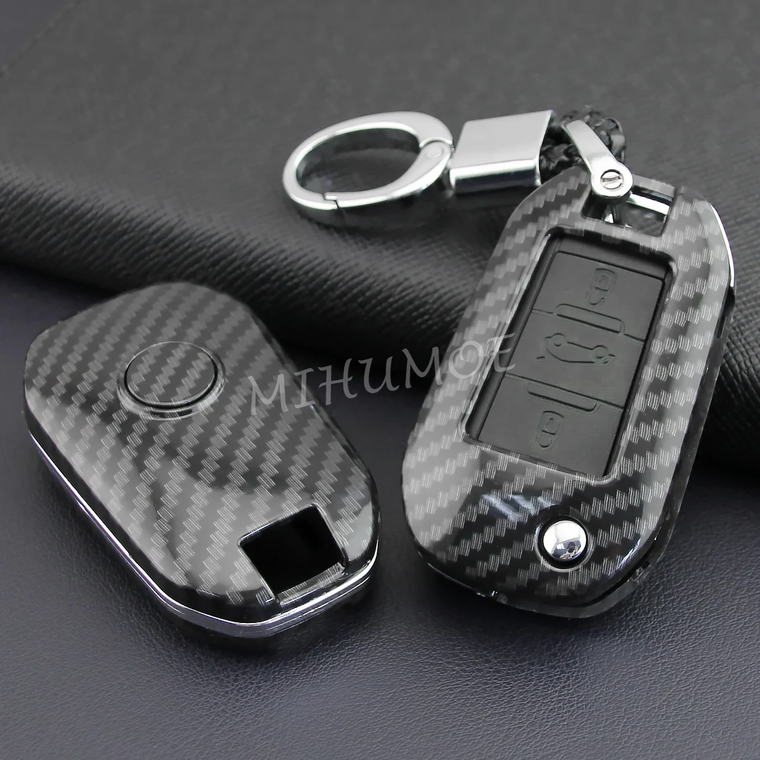 For Peugeot Citroen Car Flip Key Fob Cover Case Chain Shell Carbon Fiber 208 301 308 508 2008 3008 5008 C3 C5 Aircross C-Elysee