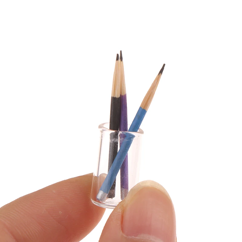 1/12 Dollhouse Mini Pencil Pencil Holder Set Dollhouse School Stationery Dolls House Decoration Accessories Kid Pretend Play Toy