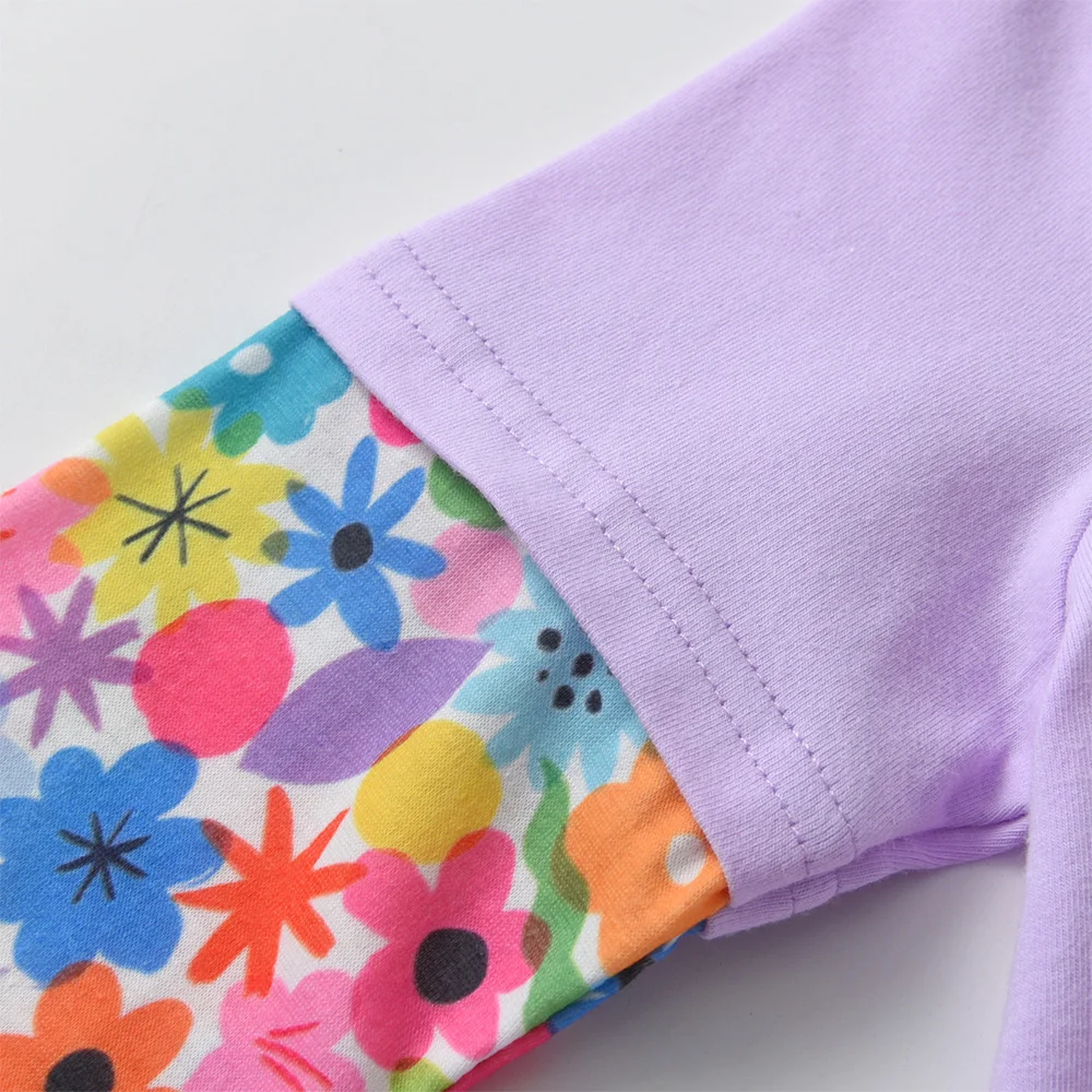 Mädchen 3D Hasen-Blumendruck Langarm Baumwoll-Freizeitshirt und Leggings 2-teiliges Outfit Kinder Lavendel Weiche Kleidungssets – Detail 9