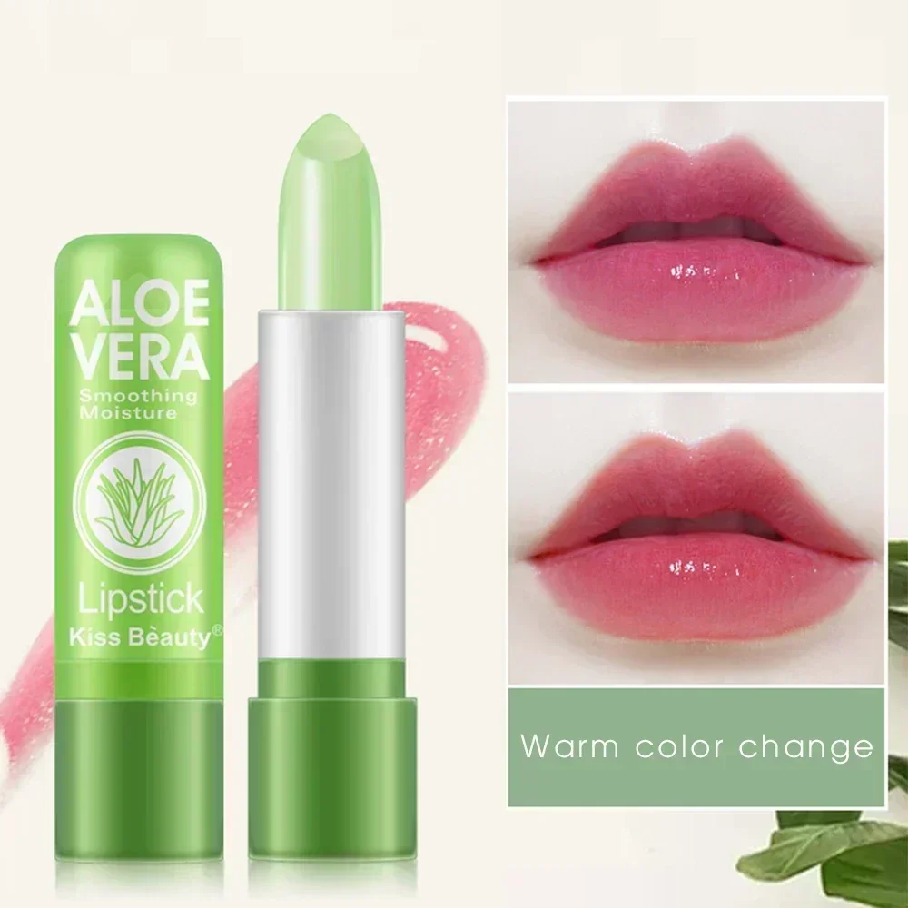 Lápiz labial hidratante de Aloe Vera, bálsamo labial que cambia de Color con la temperatura, nutritivo duradero, cuidado de los labios, lápiz labial exfoliante antisecado