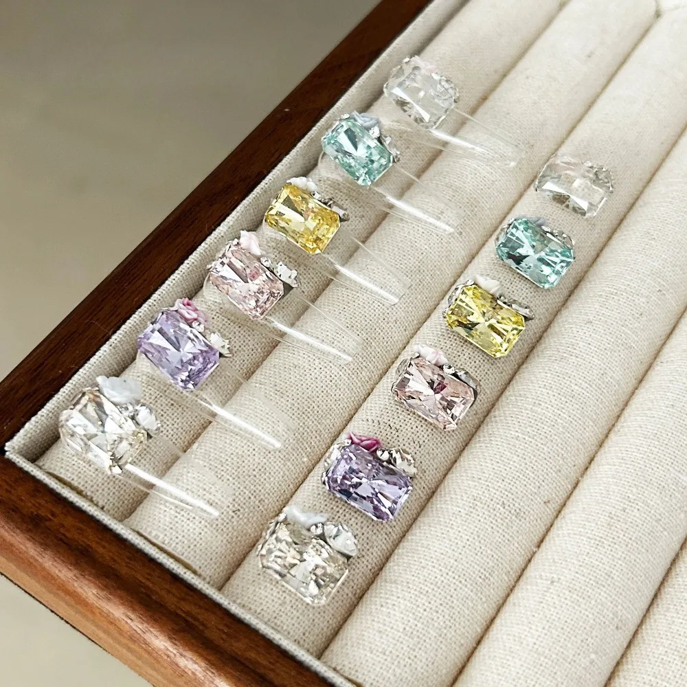 8 * 12mm rectangular octagonal handmade stacking drill, nail decoration patch, K9 crystal diamond piercing armor material