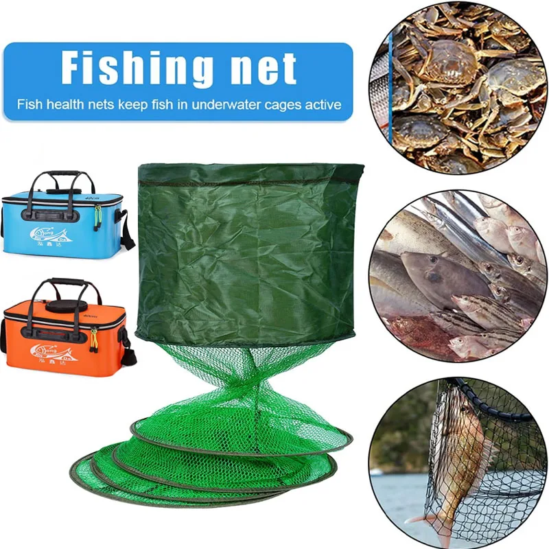 Collapsible Fishing Basket Mesh Fish Keeping Net Quick-Drying Rubber Coated Fishing Bait Storage Cage Outdoor Fishing Gear