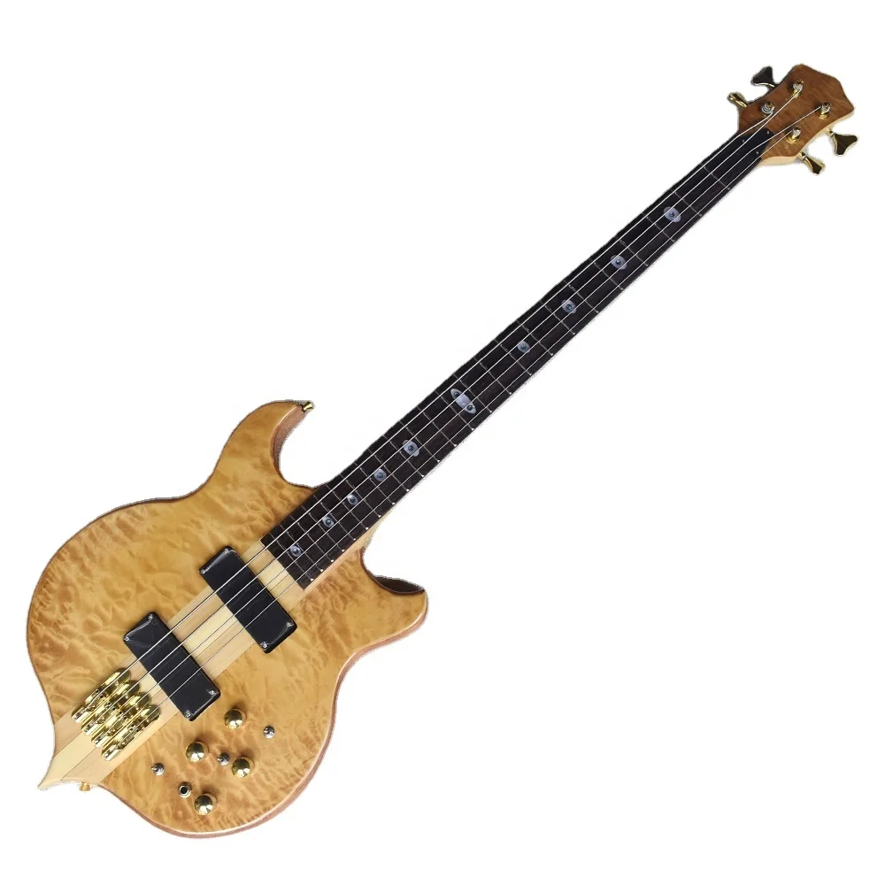 

Flyoung Natural Wood Color Neck Through Body 4 Strings Electric Bass Guitar Flame Maple Veneer