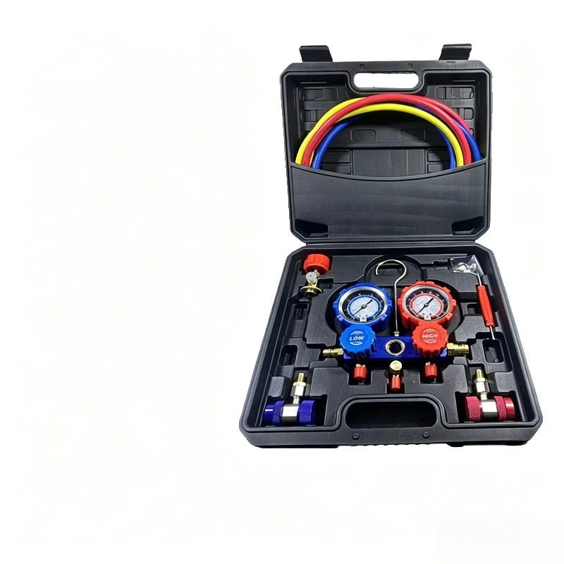 R134a Auto AC Manifold Gauge Kit, Refrigerant Filling Pressure Gauge with Charging Hoses for Car Air Conditioning Service