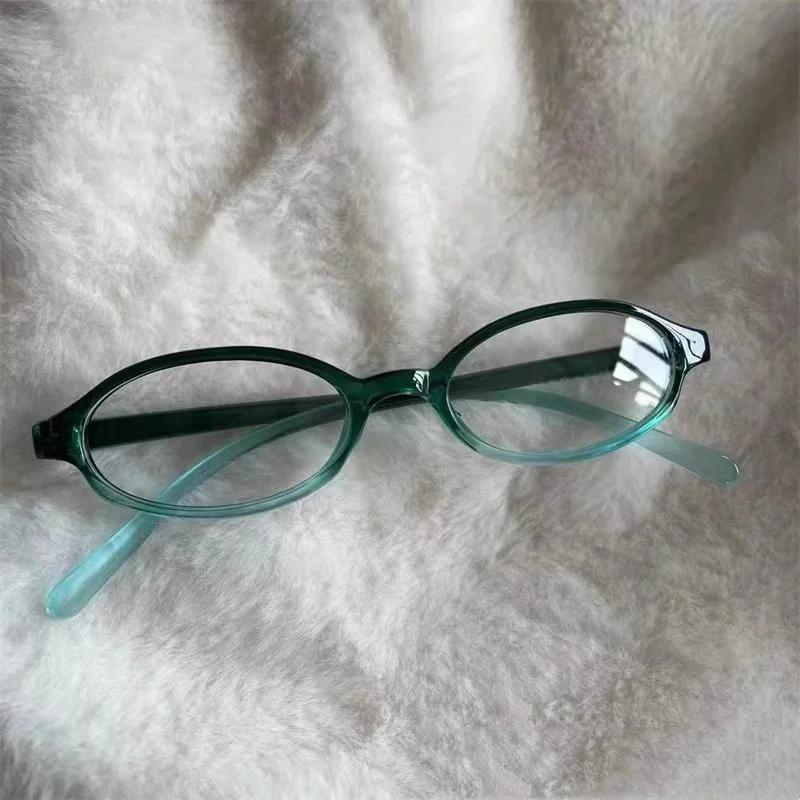 نظارات نسائية بيضاوية كلاسيكية Y2K للفتيات اليابانيات والكوريات بإطار أحمر وأخضر نظارات زجاجية مزخرفة للكمبيوتر مضادة للون الأزرق
