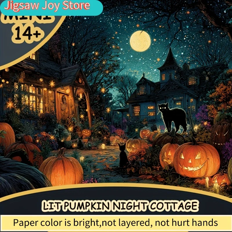 1 Caixa (500 peças) Quebra-Cabeças para Adultos, Tema Abóbora Iluminada e Chalé Noturno, para Jogos de Festa e Atividades - Mosaico de Cores Mistas que Brilha no Escuro 15