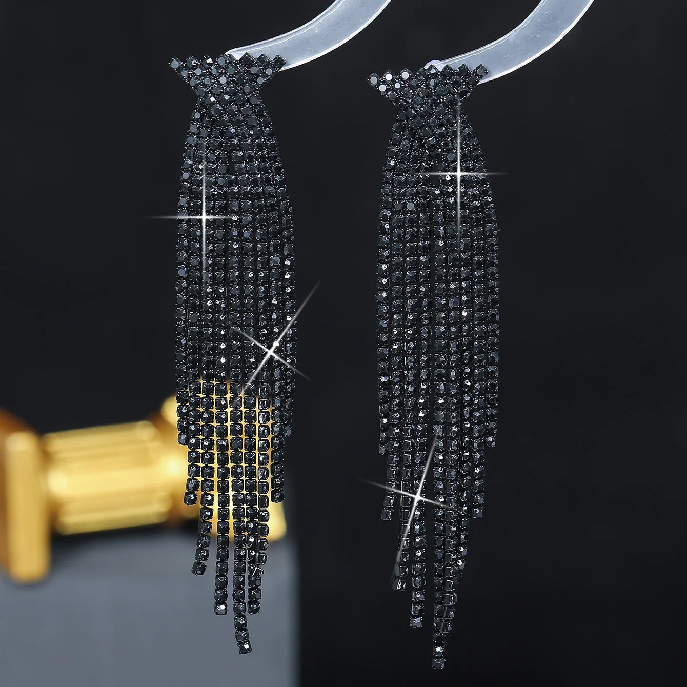 Pendientes largos con borla de diamantes de imitación para mujer, aretes colgantes de cristal coloridos, accesorios de joyería