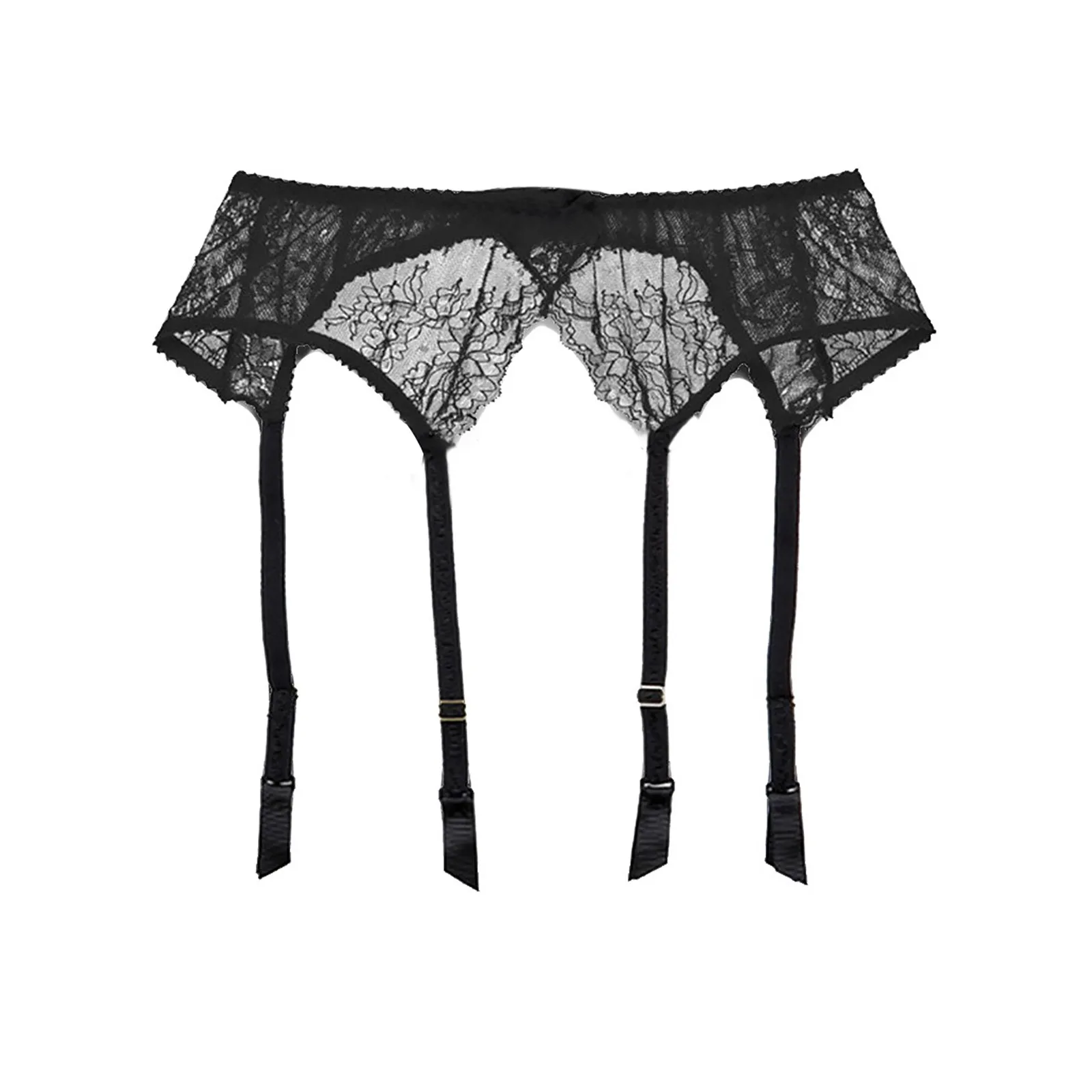 Sexy Lace Garter Belt Transparent Mesh Solid Color Thigh Suspenders Garter Belt With Floral Embroidered Stockings чулки с поясом