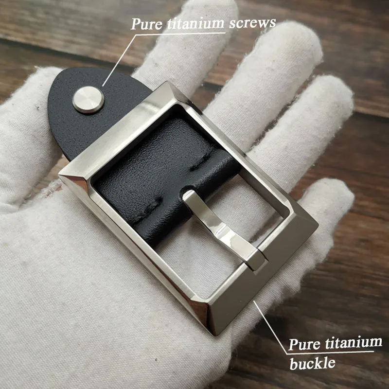 New Pure Titanium 35Mm Business Men\'S Needle Buckle Light Weight Non-Allergic Non-Rusting Versatile Style Real Cowhide Connector