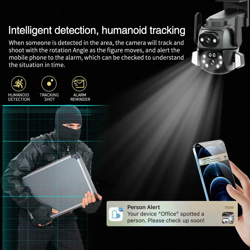 WIFI Dual-lens Camera 4MP Monitor 3D Positioning Smart Phone Remote Tracking Night Vision Home Security CCTV Surveillance