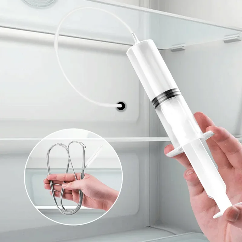 1 Pcs New 1.5M Fridge Drain Cleaner Set Drain Hole Dredging Stick Wash Brush Suction Syringe Hose Refrigerator Maintenance Tool