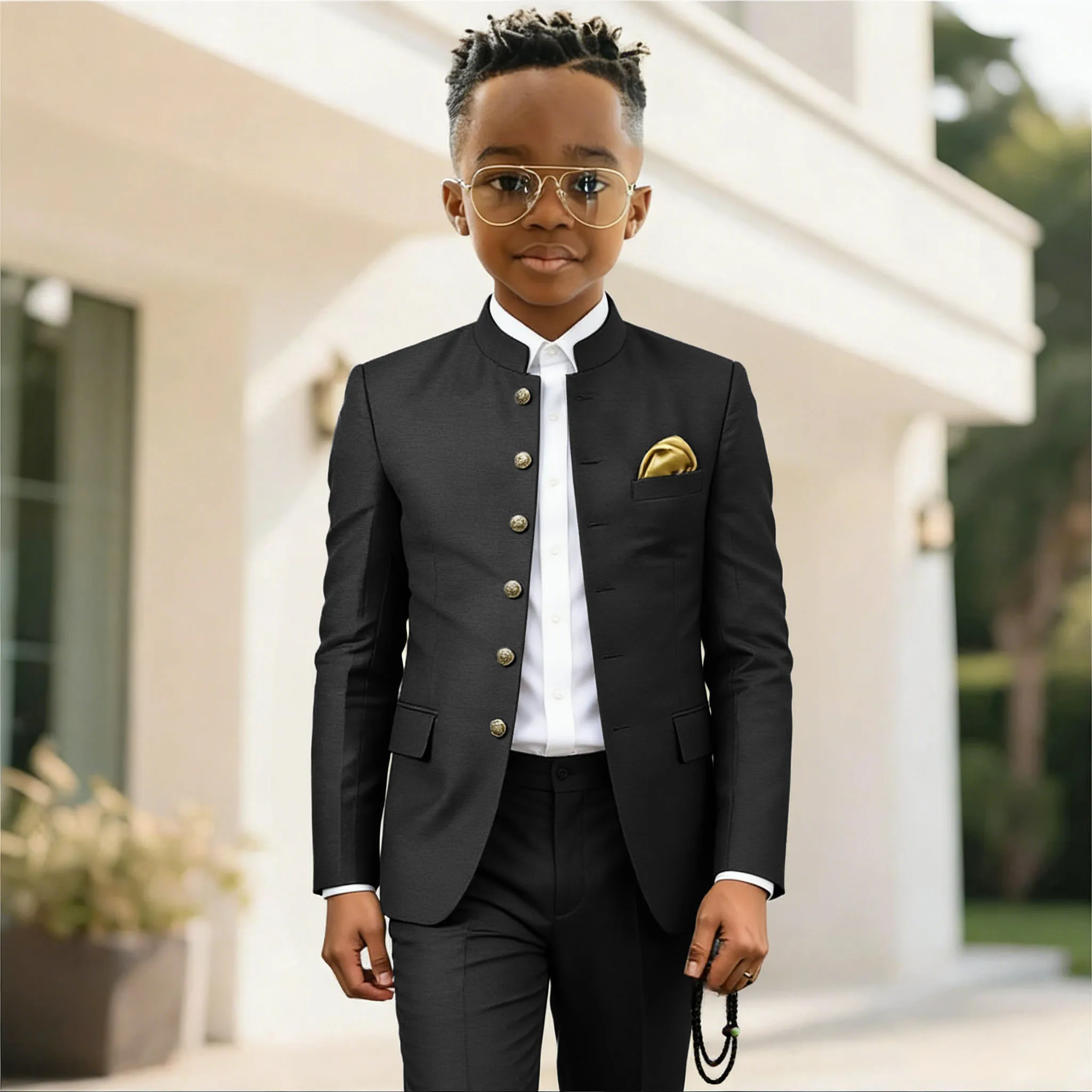 

Boy African Style Stand Collar Suit Custom Fashion Boy Formal Wear Wedding Dress Costume Kids 2 Piece Set Jacket+Pants