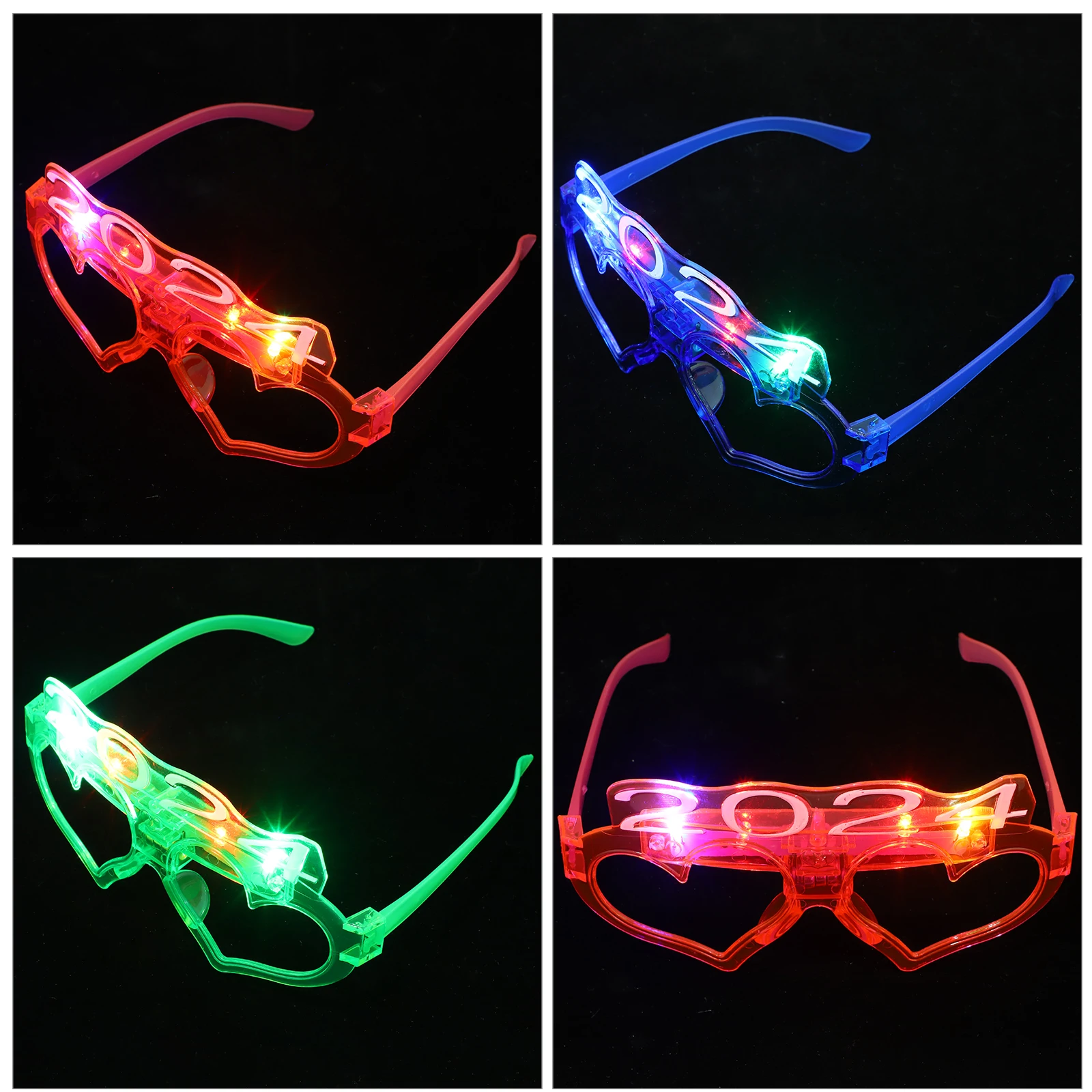 

4pcs Shaped New Years Eve Glasses 2024 LED Light Up Glasses for New Years Eve 2024 Plastic Flashing Eyewear Party Supplies