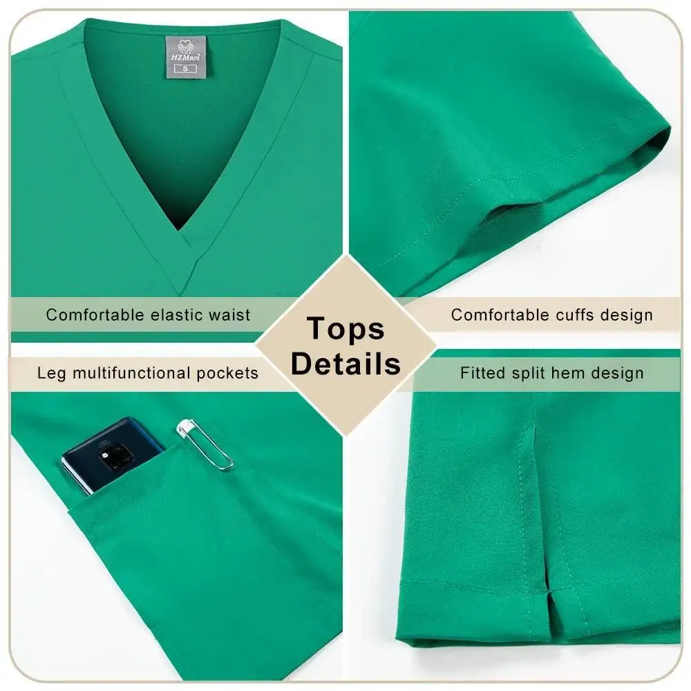 Salone di bellezza Abbigliamento da lavoro Slim Fit Scrub medico Uniforme Donna Accessori infermieristici Abiti per chirurgia ospedaliera Set di scrub per clinica odontoiatrica