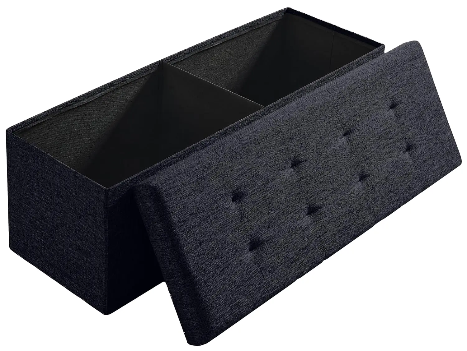 43 Inch Folding Extra Large Storage Bench, Linen, Black | Upholstered Tufted Ottoman with Lid; Foot Rest Stool;, Customized