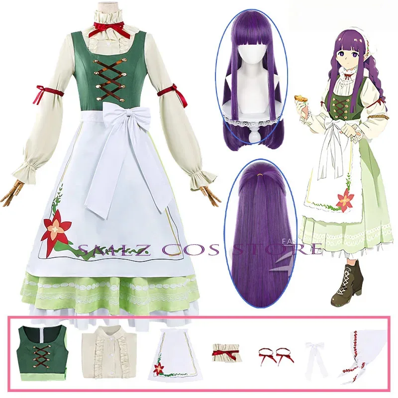 

Linkage KFC Fern Cosplay Anime Frieren: Beyond Journey's End Costume Green Delicious Magic Dress Wig Set Halloween Outfit Suit