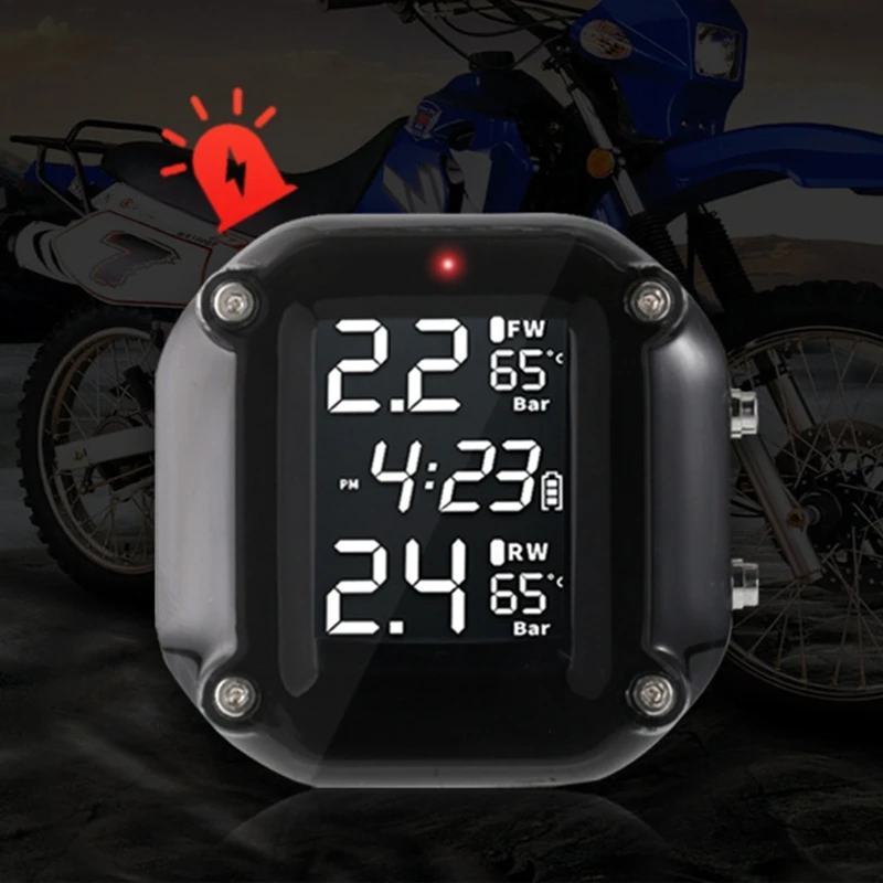 TPMS Wireless Motorcycle Tire Pressure Monitoring System LCD Intelligent External with 2 Sensors GTWS