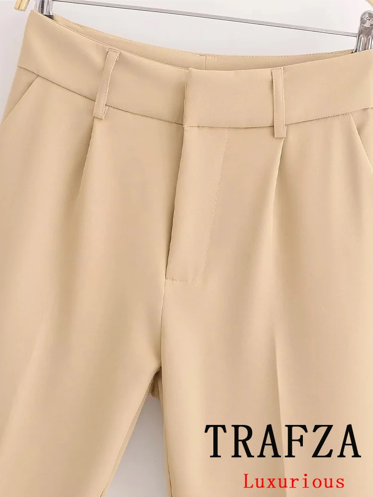 TRAFZA Casual Office Lady Pants Women Solid Wide Leg Pockets Zipper Long Pants New Fashion 2024 Autumn Winter Basics Suit Pants