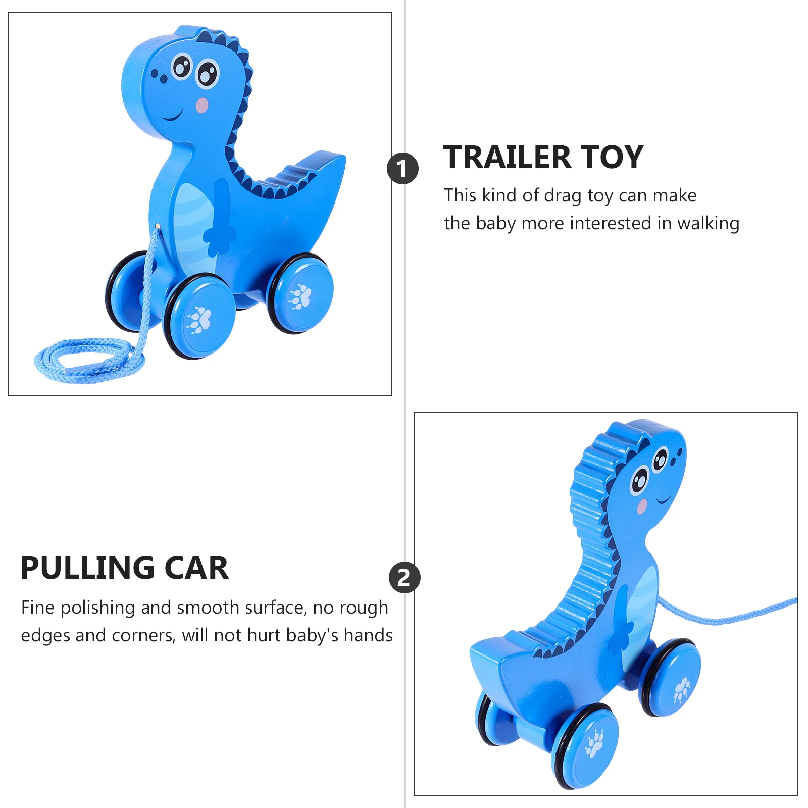 

Dinosaur Tow Truck Kids Wooden Toy Pull Along Toddler Funny Walking Toys Dragging