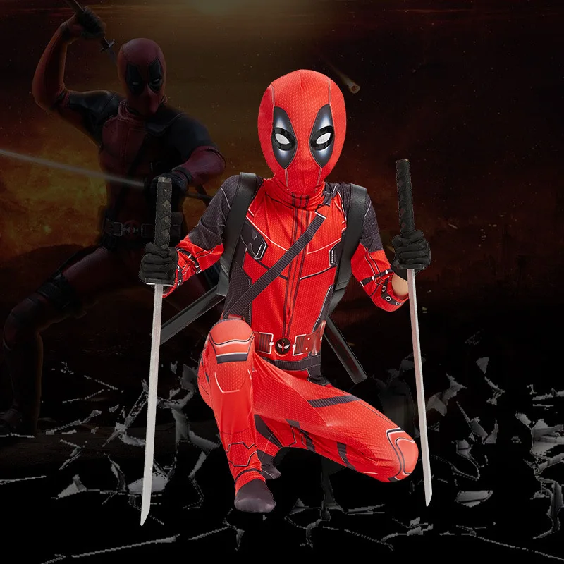 

Новый комбинезон Дэдпула, обтягивающая детская одежда, двойной нож для взрослых, комплект для мальчиков на Хэллоуин, костюм, этнический сценический наряд