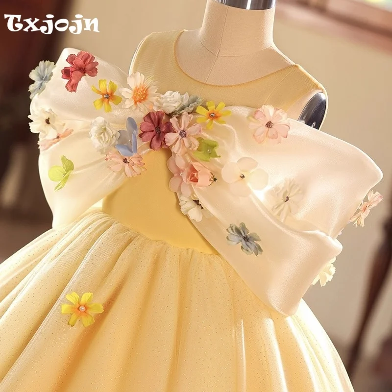 Girl's Ball Gown Flower Girl Wedding Christmas Princess Dress Pink Child Vestido Piano Performance Birthday Party Clothes 5-16Y