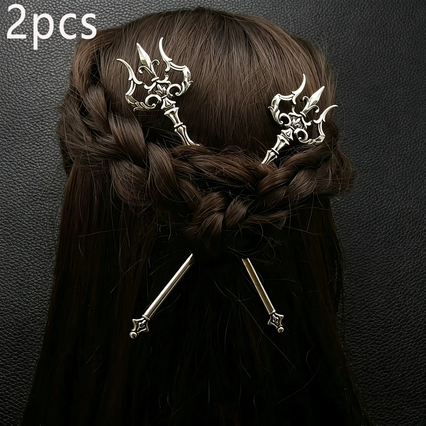 2pcs Retro Punk Trident Sword Alloy Hair Clip Set Nordic Norwegian Viking Weapons Traditional Chinese Headwear Gift Selection