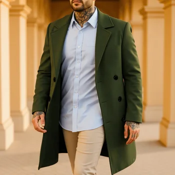 Men's Double-Breasted Wool-Blend Trench Coat 5 Men's Elegant Trench Coat: Double Breasted Wool Blend Long Coat, Warm Windproof Autumn Outerwear, Solid Color Outerwear 5