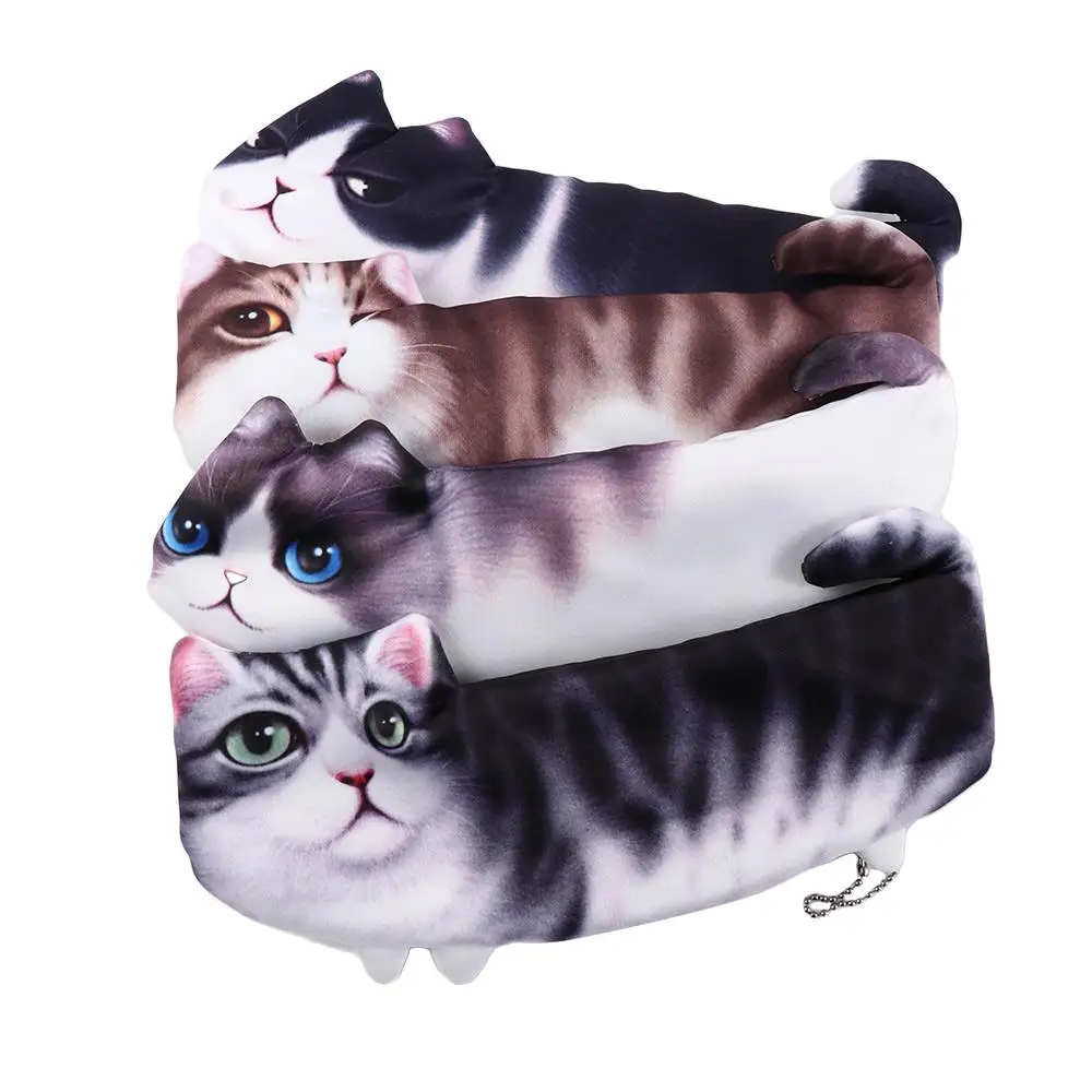 Imagem -05 - Soft Cloth Pencil Case para Crianças Material Escolar Papelaria Pen Bolsa Organizador de Armazenamento Simulação Cartoon Cat