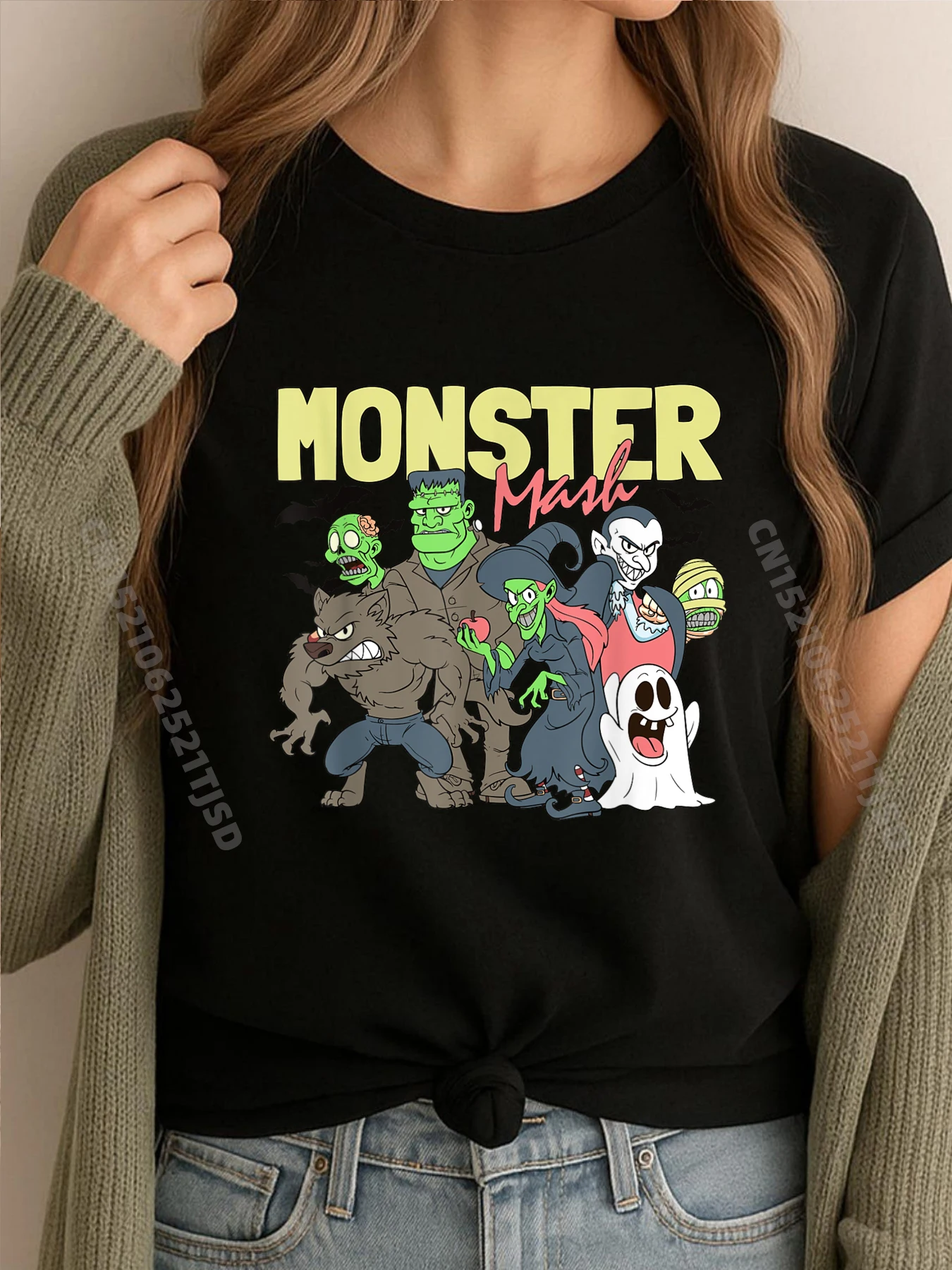 

Halloween Monster Mash Blank T Shirt 100℅ Cotton Woman New Shirts And T-Shirts Retro Washed Tshirt Hip Hop