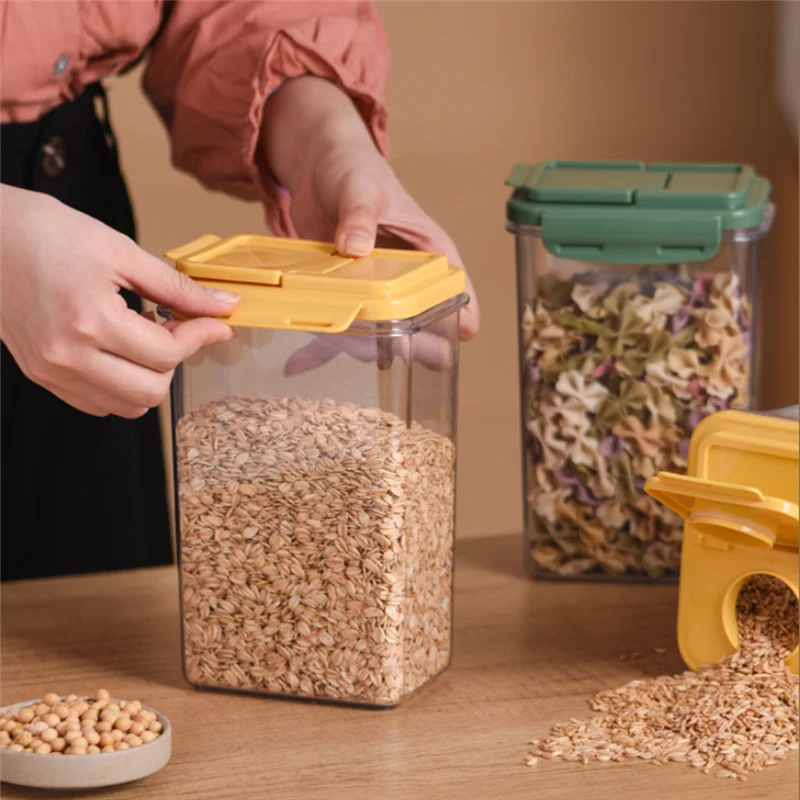 Double Grid Plastic Cereals Food Storage Jar Container Kitchen Organizer Eco Friendly Cookie Box Dried Grains Tank with Lids