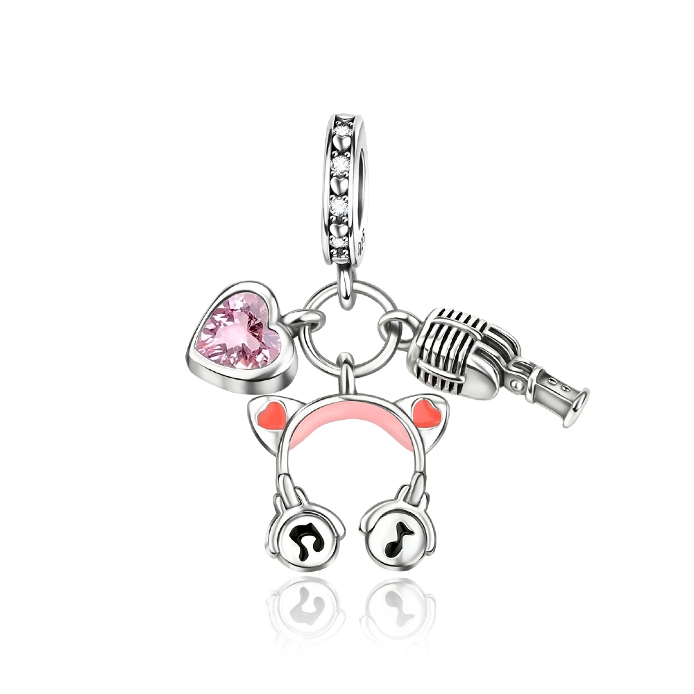 

Ahthen 925 Sterling Silver Hot Sale Beads Headset microphone Charm fit Snake Chain Bracelets Necklaces for Women Jewelry Making