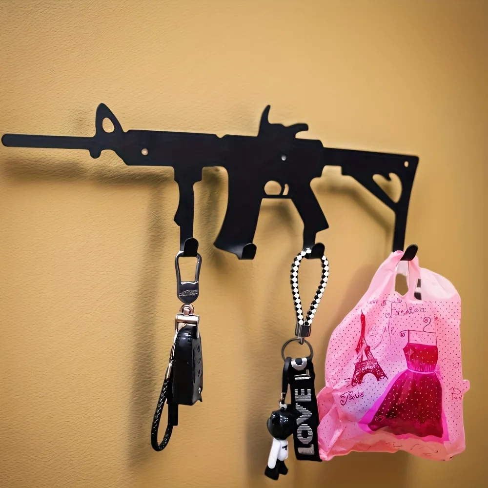CIFBUY Vintage Gun Shape Metal Wall Art Iron Key Hook Rack For Entryway Office Hallway Decor Space Saving Durable Easy Install B