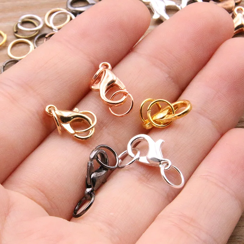 100Pcs Lobster Clasp With 200Pcs Open Jump Rings DIY Jewelry Findings Kit For Necklace Bracelet Chain Making Connector Parts