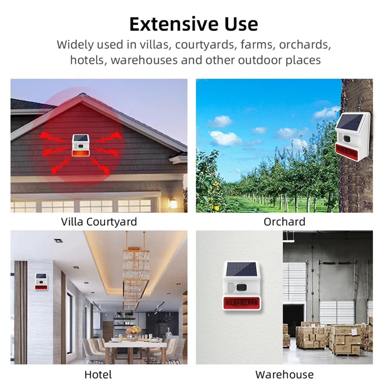 B92B-433MHZ Wireless Solar Siren Sound Light Alarm Outdoor Horn With Remote For PGST GSM Home Security System