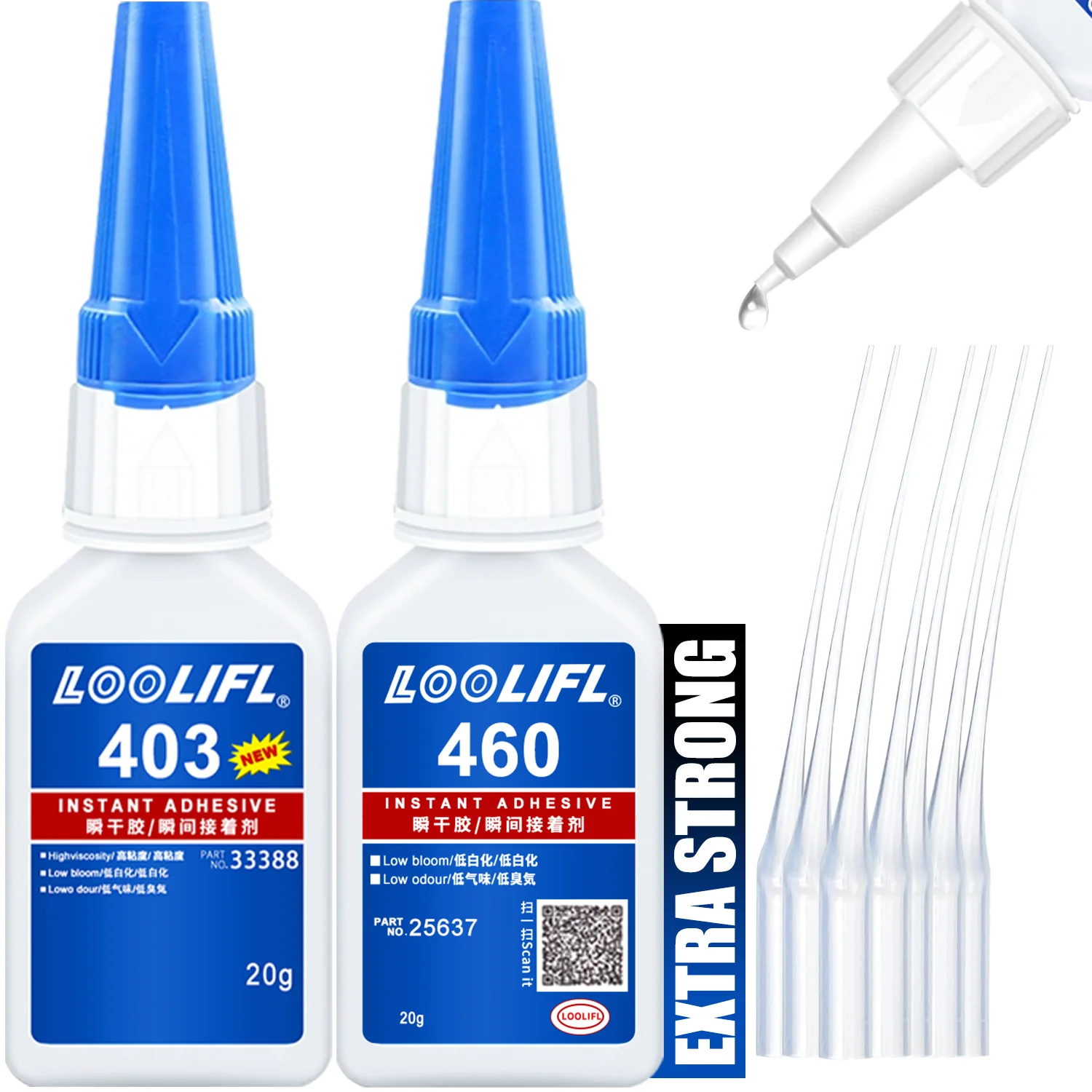 LOOLIFL 20ml 403/460 Pegamento Instantáneo Súper Fuerte Universal, Pegamento Instantáneo Potente para Resina, Cerámica, Metal, Vidrio, Secado Rápido