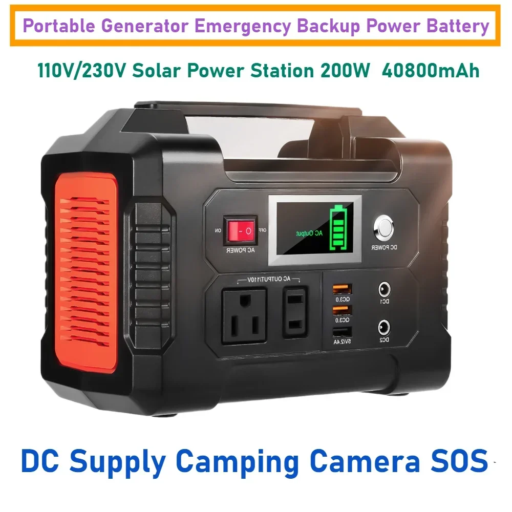 40800mAh Portable Generator Emergency Backup Power Battery 110V/230V Solar Power Station 200W  DC Supply Camping Camera