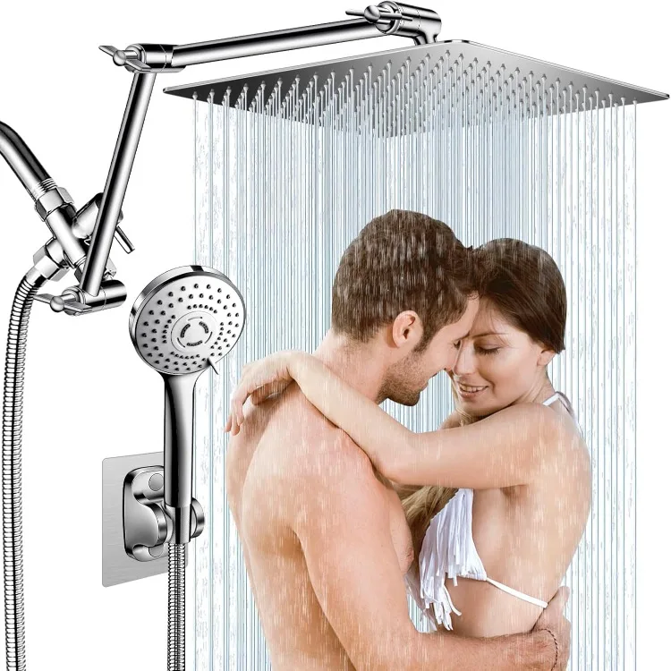 12'' Rain Shower Head Combo, High Pressure Rainfall Shower Head with 16'' Flexible Adjustment of Height/Angle