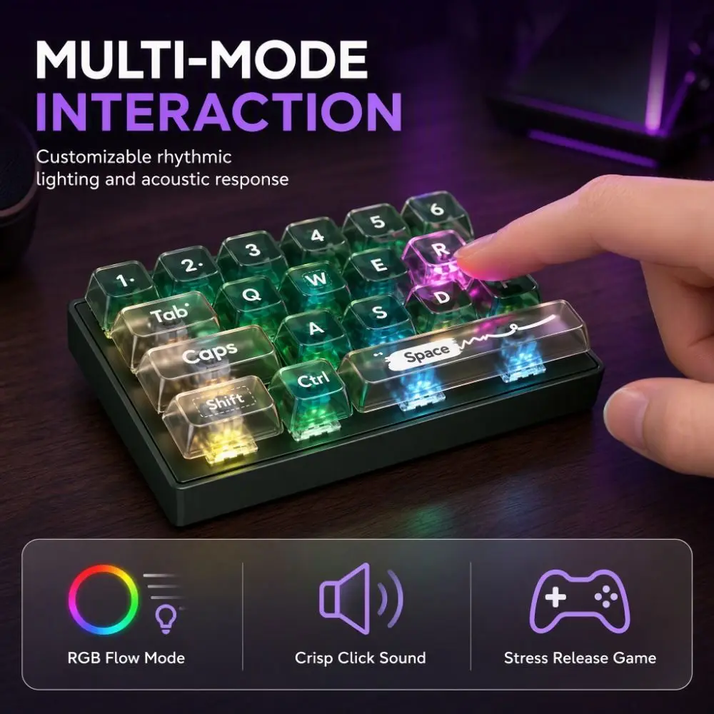 Portable Glowing 19 Keyboard Keychain with LED Lights Creative Mechanical Fidget Keyboard Stress Relief Keyboard Pendant