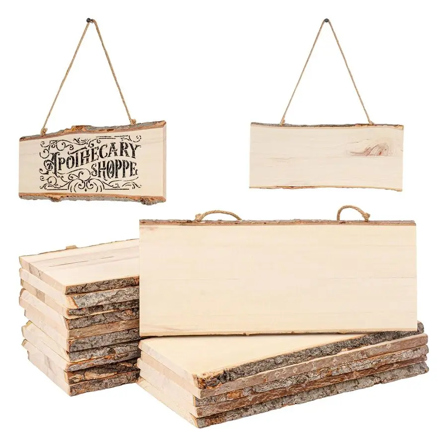 

Пакет деревянных знаков, незаконченная прямоугольная деревянная табличка с веревкой, деревянная табличка с живой кромкой для DIY, горящая резьба, свадьба, Restaura