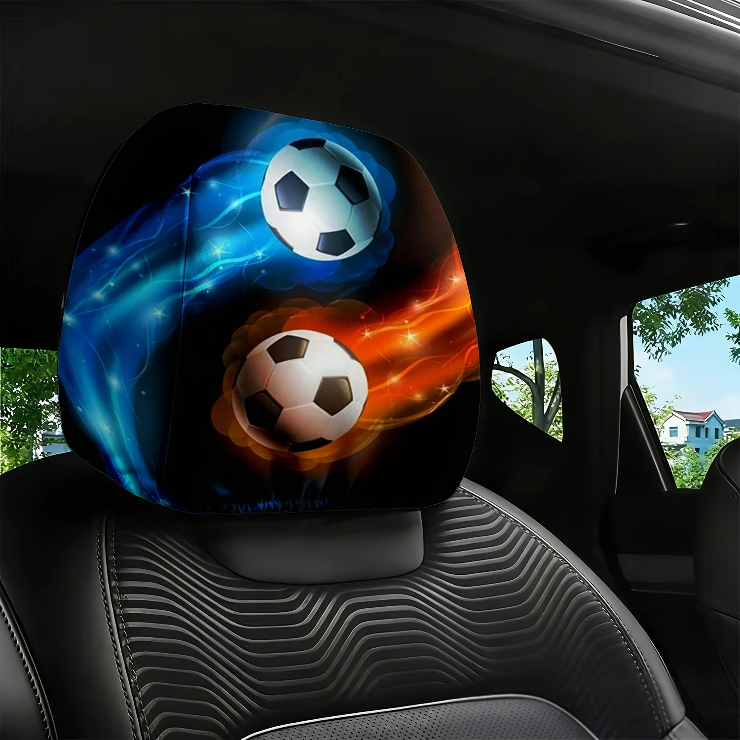 Dynamic Soccer Print Headrest Covers, Easy To Remove, Essential for Commuting Road Trips Car Headrest Covers