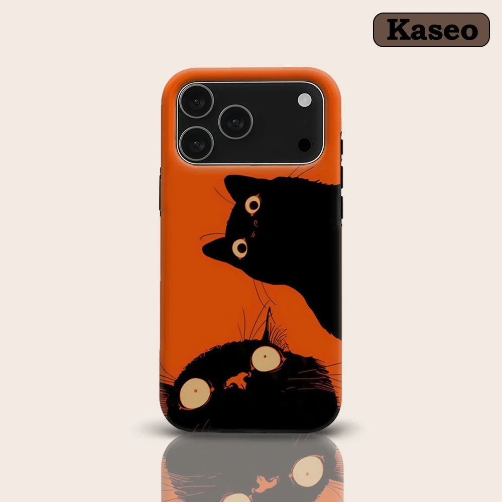 Weitblickige schwarze Katzen für magnetische Handyhülle für iPhone 17 16 15 14 13 Pro Max Plus – Robuste Einzel- und Doppelschicht-Hülle