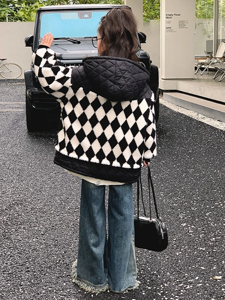 Fashion Teenage Girl Winter Cotton-padded Jackets Plaid Black Warm Thicken Kids Outerwear Children 8 10 11 12 13 14 Years